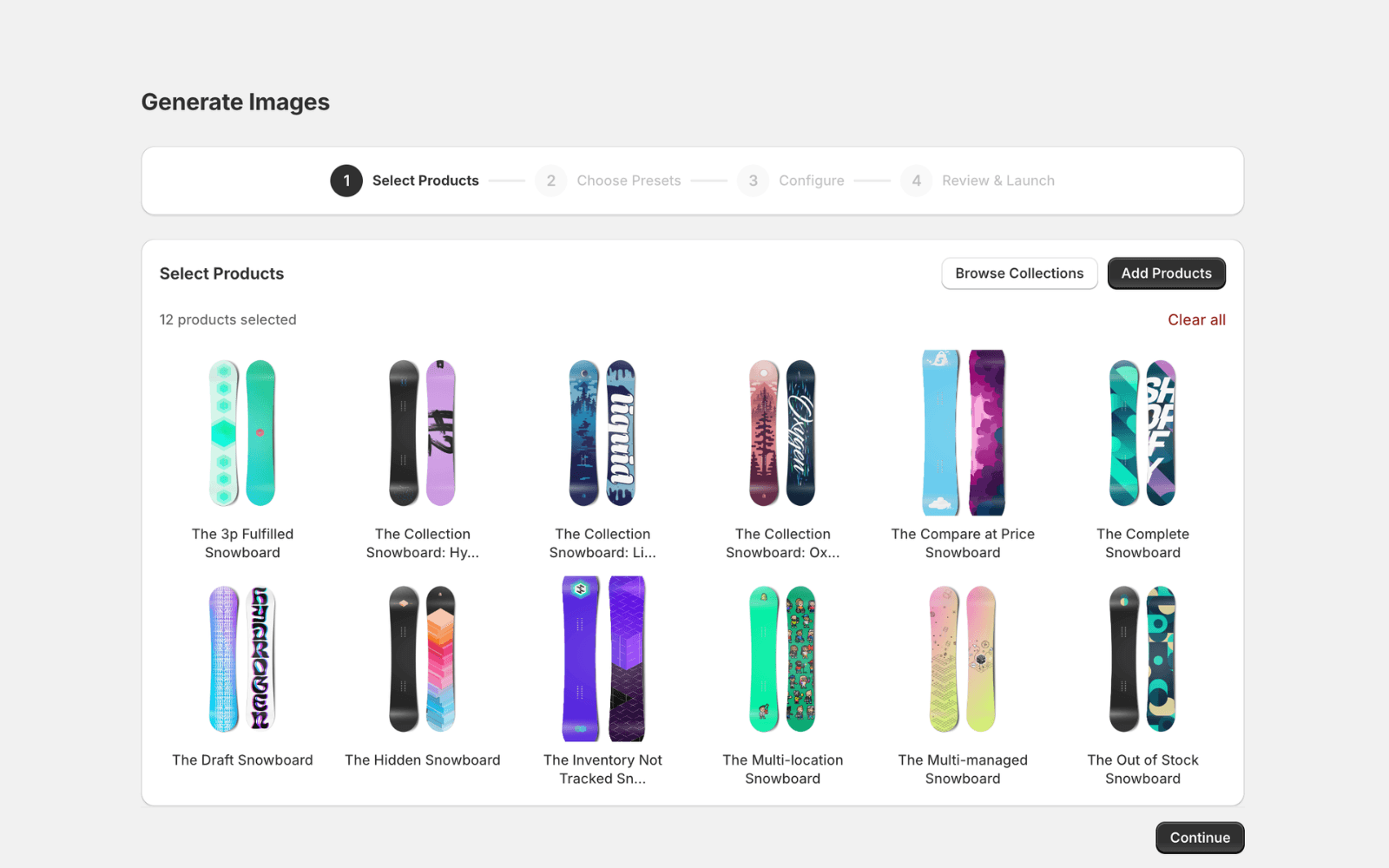 Bulk AI product image generation showing an entire e-commerce catalog processed at once